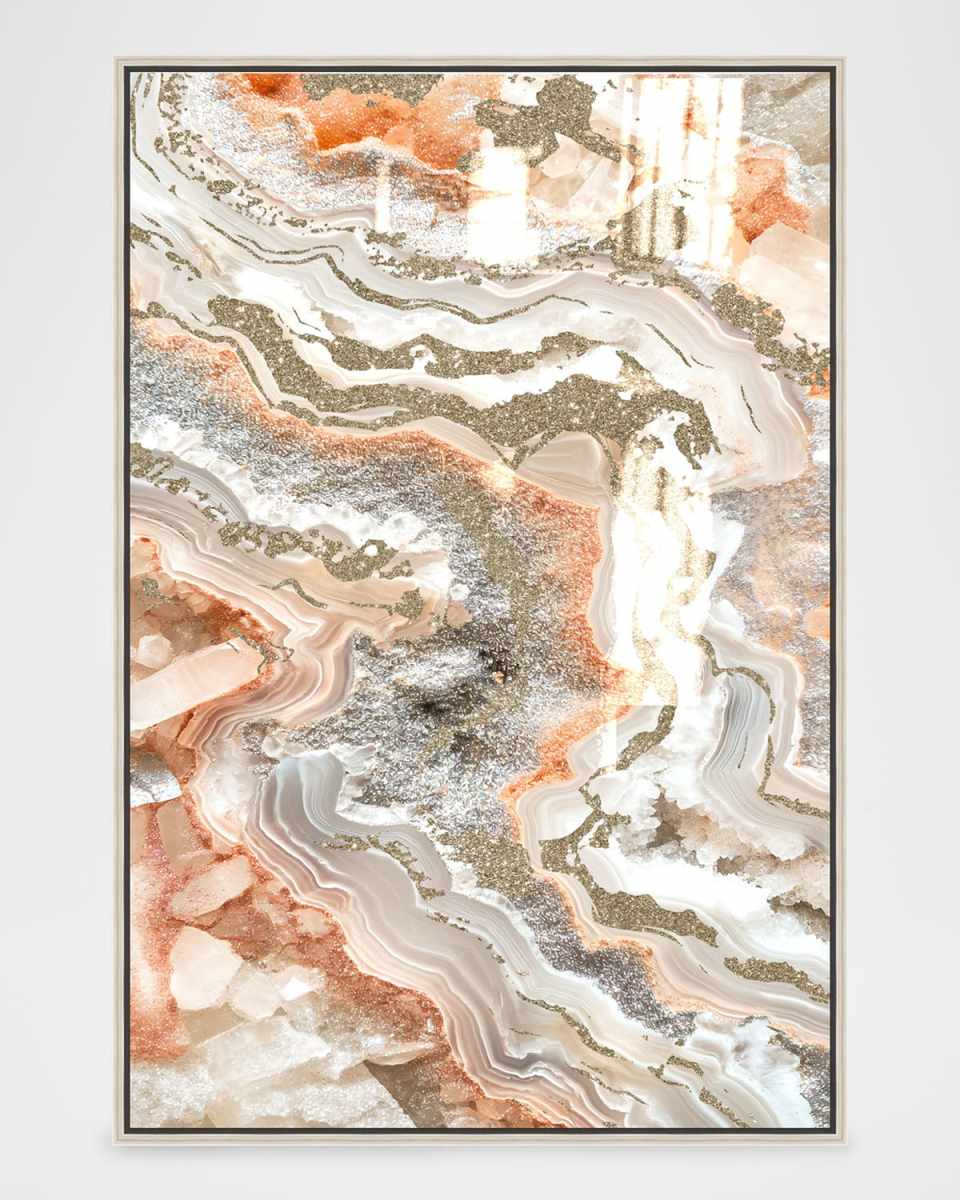 "Peach Geode" Hand-Embellished Framed Giclee